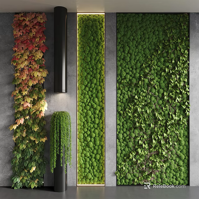 Vertical Living Plant Wall Design With Colorful Foliage And Hanging Greenery In Modern Indoor Space 3d model 