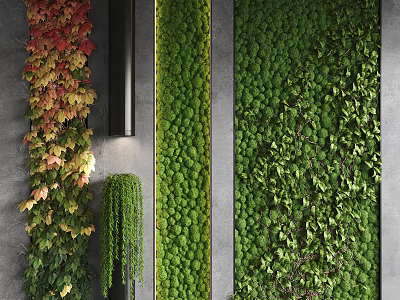 Vertical Living Plant Wall Design With Colorful Foliage And Hanging Greenery In Modern Indoor Space 3d model