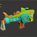 Toy Water Gun Shark Shaped Design With Green Blue Orange Star Pattern And Transparent Handle