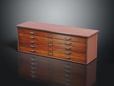 Brown Wooden Chest of Drawers with Multiple Drawers and Metal Handles 3d model