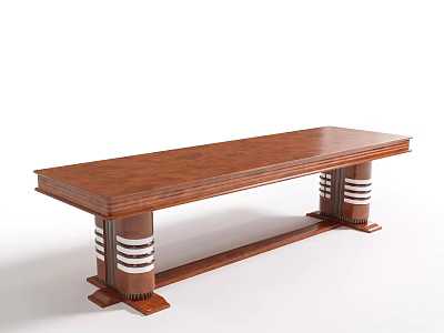 Classic Wooden Long Dining Table With Striped Legs And Sturdy Structure 3d model