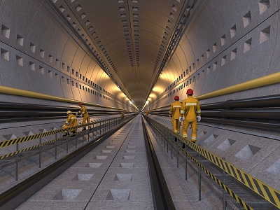 Shield machine subway tunnel excavation wall breaking through construction engineering infrastructure 3d model