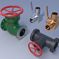 Green And Gray Industrial Valves With Red Handwheels And Flanges