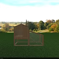 Decorative Ornament Combination Featuring Wooden Pet Cage Green Roof For Outdoor Grassland