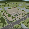 Aerial Planning of Modern Building Complex With Green Roofs Central Square Surrounding Roads and Trees