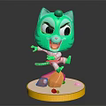Angry Green Cartoon Cat Character With Kicking Pose On Yellow Base And Orange Rocks