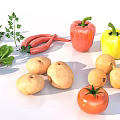 Fresh Assorted Vegetables Radishes Potatoes Bell Peppers Tomato and Parsley on White Background