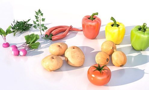 Vegetables Combination Crops Potato Radish Pepper 3d model