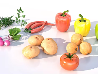 Vegetables Combination Crops Potato Radish Pepper 3d model