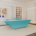 Indoor Sports Equipment with Blue Table Tennis Table and Wall Mounted Colorful Ball Racks