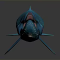 Blue Whale With Golden Spots Open Mouth And Red Eyes On Dark Background