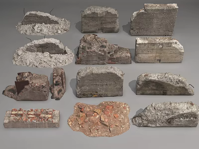 Various Weathered Stone Architectural Components With Different Textures And Shapes 3d model