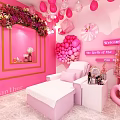 Elegant Pink Beauty Room Interior With Beauty Bed Dressing Table And Decorative Paintings
