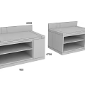 Wooden And Black Storage Benches With Open Shelves And Flat Top Surface