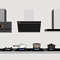 Different Types Of Modern Kitchen Appliances Including Range Hoods And Gas Stoves