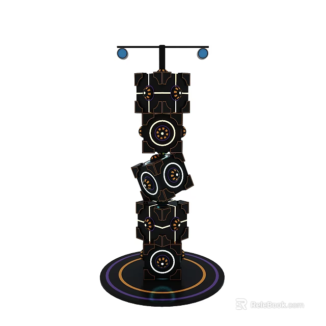 Mechanical Installation With Stacked Black Modules Blue Circular Tops And Circular Base Structure 3d model