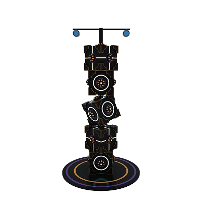 Mechanical Installation With Stacked Black Modules Blue Circular Tops And Circular Base Structure 3d model