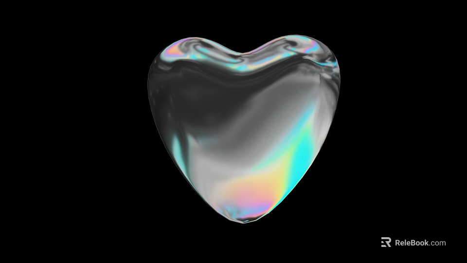 Decorative Ornament Set Heart Shaped Transparent With Iridescent Rainbow Glow On Black Background 3d model 