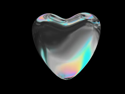 Decorative Ornament Set Heart Shaped Transparent With Iridescent Rainbow Glow On Black Background 3d model