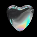 Decorative Ornament Set Heart Shaped Transparent With Iridescent Rainbow Glow On Black Background