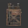 Vintage Wooden Mechanical Device With Wheel Gear And Multiple Components