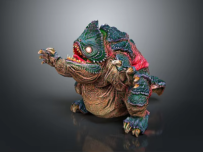 Fantasy Mythical Creature with Green Red Skin Open Mouth Sharp Teeth Claws Detailed 3D Sculpture 3d model
