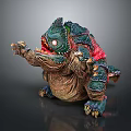 Fantasy Mythical Creature with Green Red Skin Open Mouth Sharp Teeth Claws Detailed 3D Sculpture