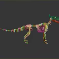 Golden Dinosaur Skeleton Model Standing On Black Background With Reflection