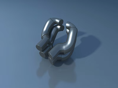 Abstract Metallic Sculpture With Curved Interconnected Components On Smooth Blue Background 3d model