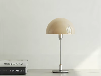 Modern Beige Dome Shaped Table Lamp with Silver Base in Indoor Setting 3d model