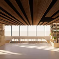 Book Art Inspired Library Interior With Wooden Ceiling Beams Bookshelves And Natural Light