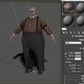 Game Film Plump Male Character With Suspenders Shirt Tie Gray Hair Shown From Different Angles