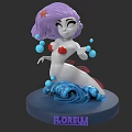 Cartoon Game Movie Character With Purple Hair Red Star And Blue Bubbles On Wave Base