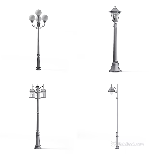 Outdoor Street And Garden Lights Featuring Various Classic And Modern Metal Pole Designs 3d model 