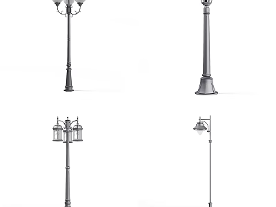 Outdoor Street And Garden Lights Featuring Various Classic And Modern Metal Pole Designs 3d model
