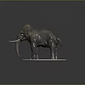 Realistic Detailed Elephant Model With Long Tusks On Circular Earth Base