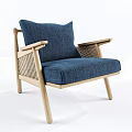 Modern Lounge Chairs With Wooden Frame Woven Rattan Back And Blue Beige Cushions