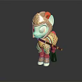 Decorative Pony Figure Wearing Golden Armor With Red Accents Holding Spear On Shiny Black Surface