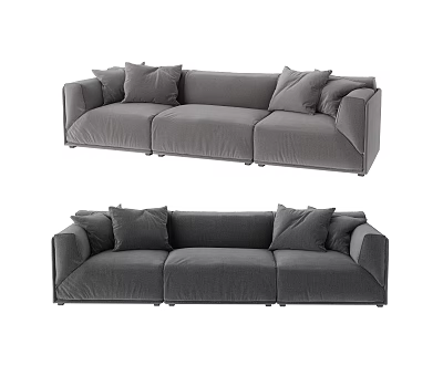 Gray Upholstered Three Seater Sofa With Modern Design And Plush Cushions 3d model
