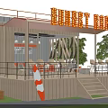 Sunset Liquor Store Featuring Neon Sign Outdoor Patio Tables And Surfboard Decor