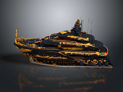 Luxury Black And Gold Decorative Yacht With MAYA Name And Elegant Details 3d model