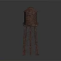 Red Brick Water Tower With Conical Roof And Metal Support Structure