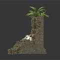 Modern Interior Scene Featuring Broken Brick Wall And Lush Green Plant Decor