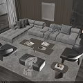 Modern Beige L shaped Sofa With Wooden Coffee Table Books Blanket And Black Accent Chairs