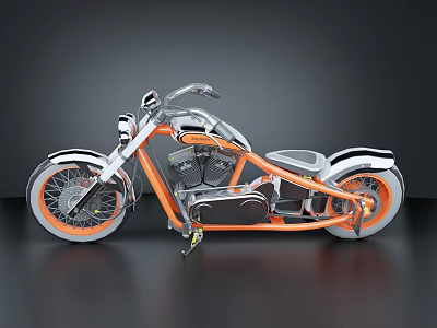 Orange And Chrome Custom Motorcycle With White Rim Wheels And Sleek Body Design 3d model