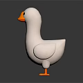White Duck 3D Model with Orange Beak and Feet Standing on Black Background with Reflection
