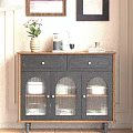 Wooden Sideboard With Drawers Glass Doors And Vase Coffee Machine On Top