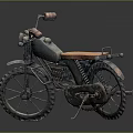 Vintage Motorcycle With Brown Seat Rustic Metal Body And Large Tires