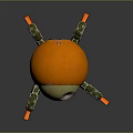 Orange Spherical Robotic Character With Green Mechanical Legs And Blue Details