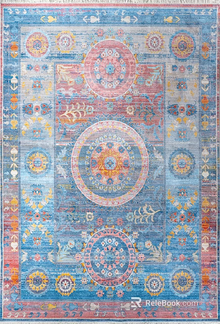 Vibrant Square Rug With Intricate Traditional Patterns 3d model 